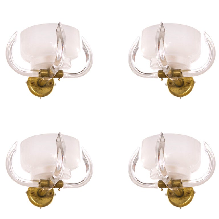 Italian  Pair of Sconces in blown Murano Glass White color,  Camer Glass, 1960s For Sale