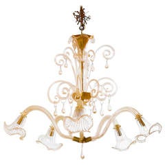 Italian Mid-Century Chandelier, in Transparent and Gold, Attributed to Seguso