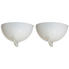 Pair of  Sconces in White Milk color Murano Glass Attributed 1960s Italy