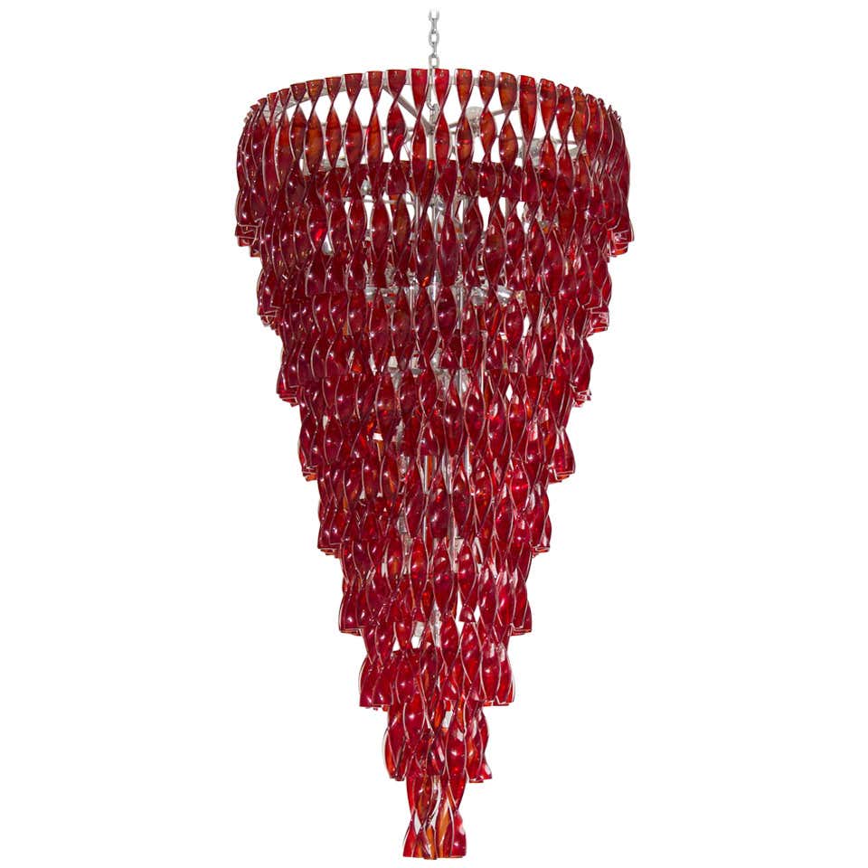 Italian Red Chandelier in Murano Glass, circa 1970s at 1stDibs