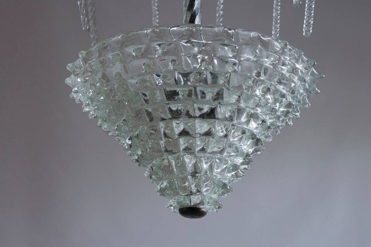 Baroque Timeless Suspension Fixture with Blown Murano Glass in Clear Hue 1940s Italy For Sale