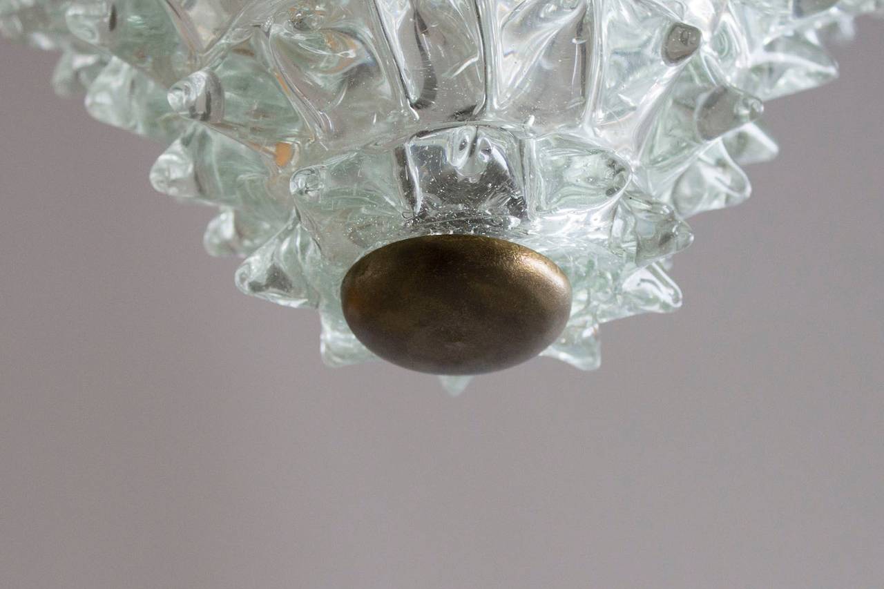 Italian Timeless Suspension Fixture with Blown Murano Glass in Clear Hue 1940s Italy For Sale