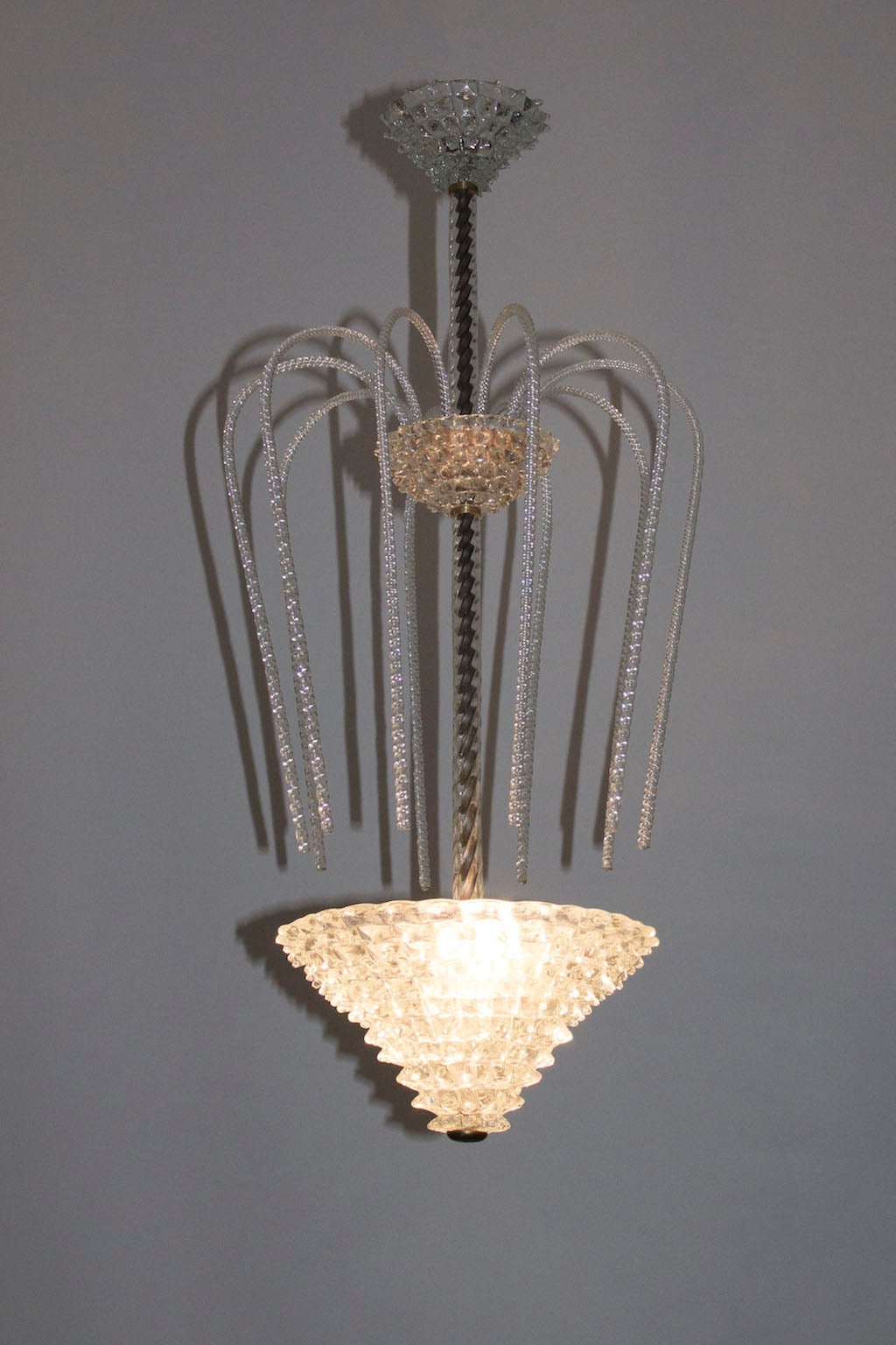 Timeless Suspension Fixture with Blown Murano Glass in Clear Hue 1940s Italy For Sale 1