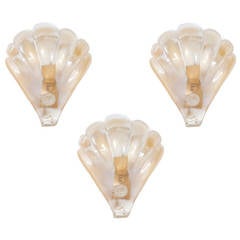 Italian Three Gold Shell sconces, attributed to Barovier & Toso circa 1960's. 3