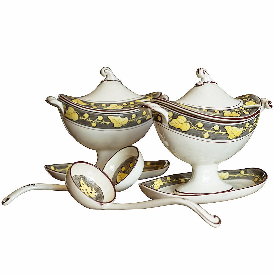 Pair of Davenport Creamware Tureens and Covers For Sale