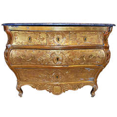 Gilded Bombé Commode with Blue Stone Top