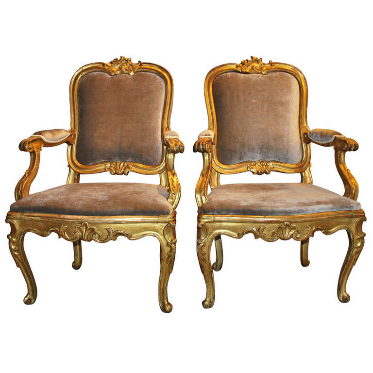 Pair of 18th c. Italian Armchairs For Sale