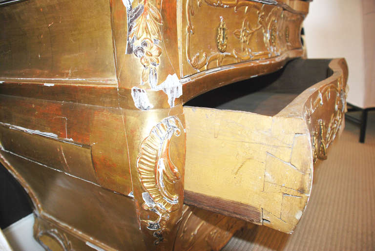 Italian Gilded Bombé Commode with Blue Stone Top