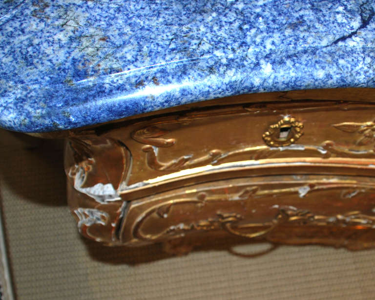 Gilded Bombé Commode with Blue Stone Top In Distressed Condition In Houston, TX