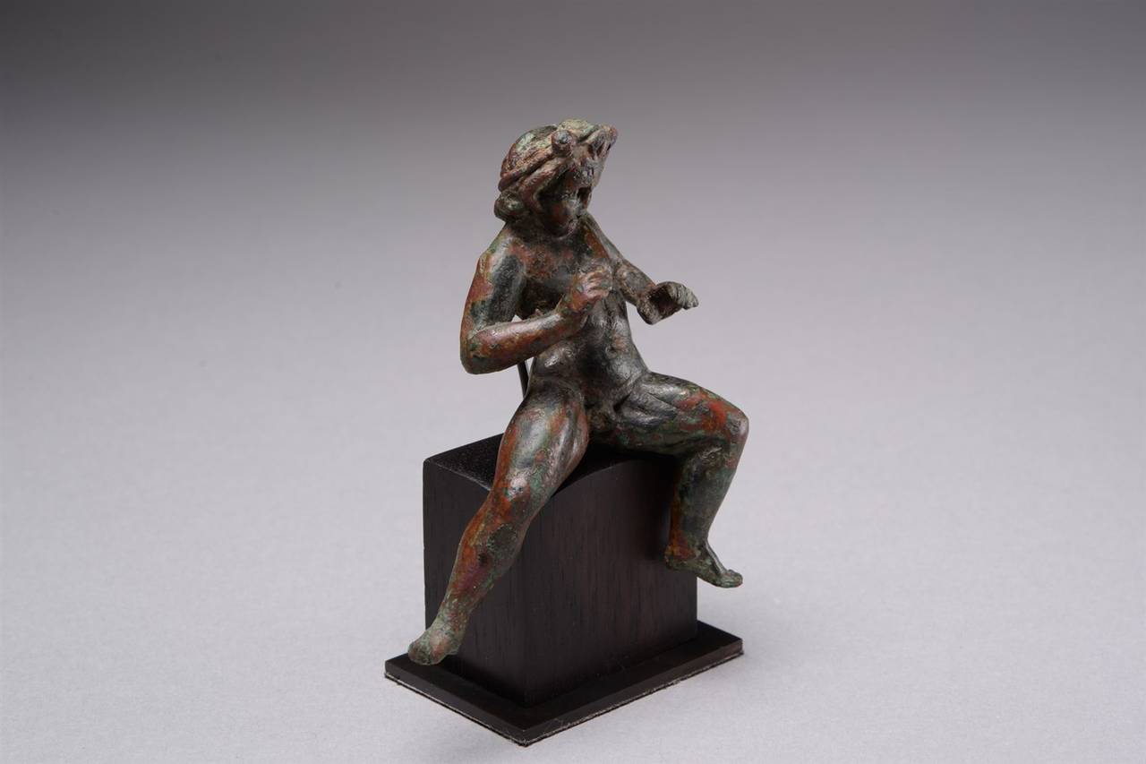Ancient Hellenistic Bronze Figure of a Satyr or Faun, 100 BC In Excellent Condition In London, GB