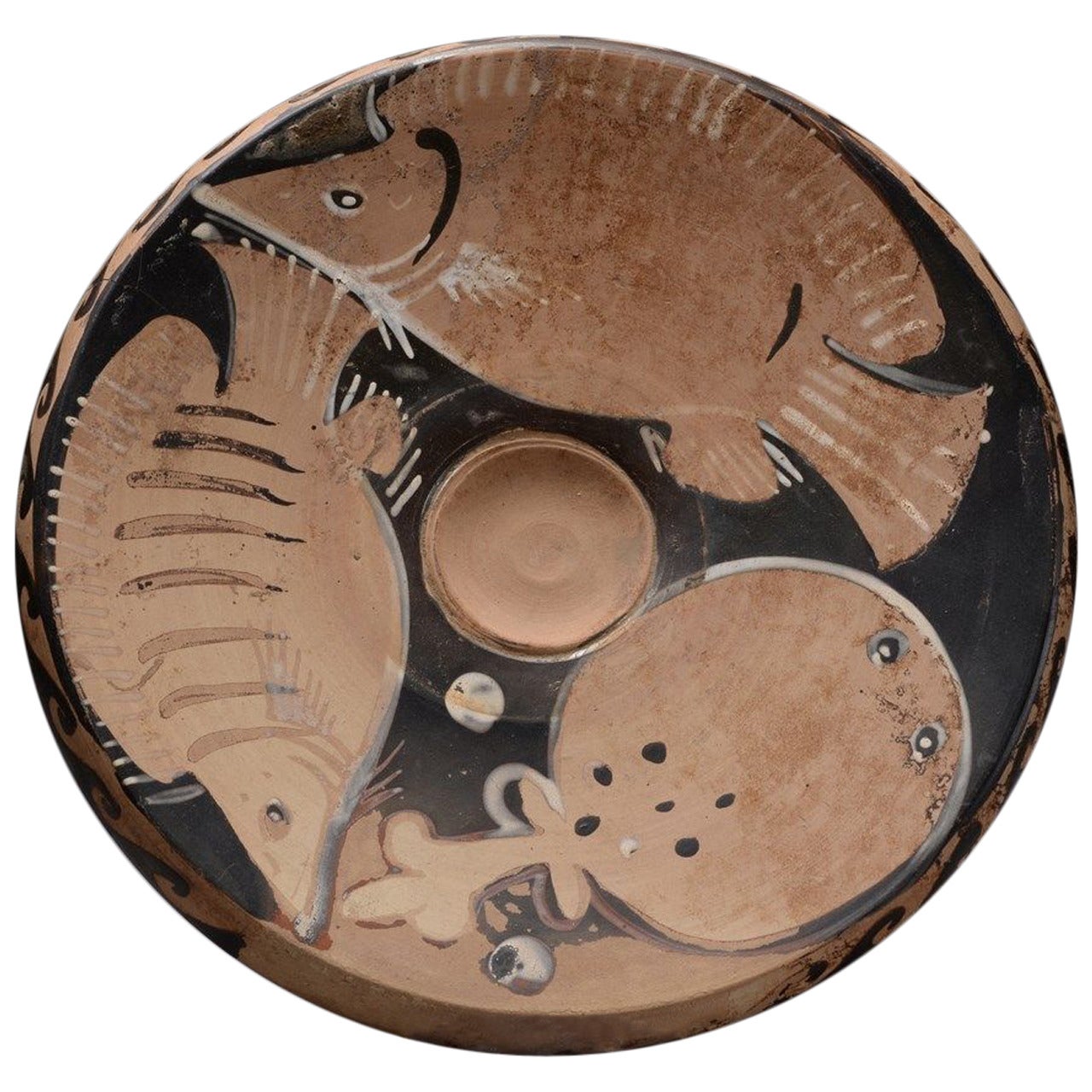 Ancient Greek Apulian Red Figure Pottery Fish Plate, 4th Century BC