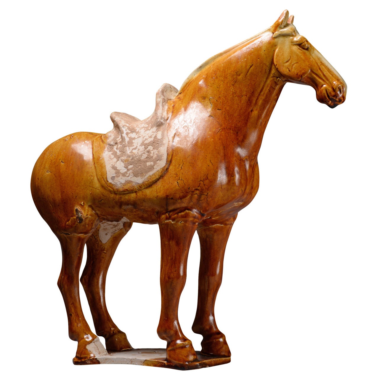 Ancient Chinese Tang Dynasty Pottery Standing Horse, 618 AD