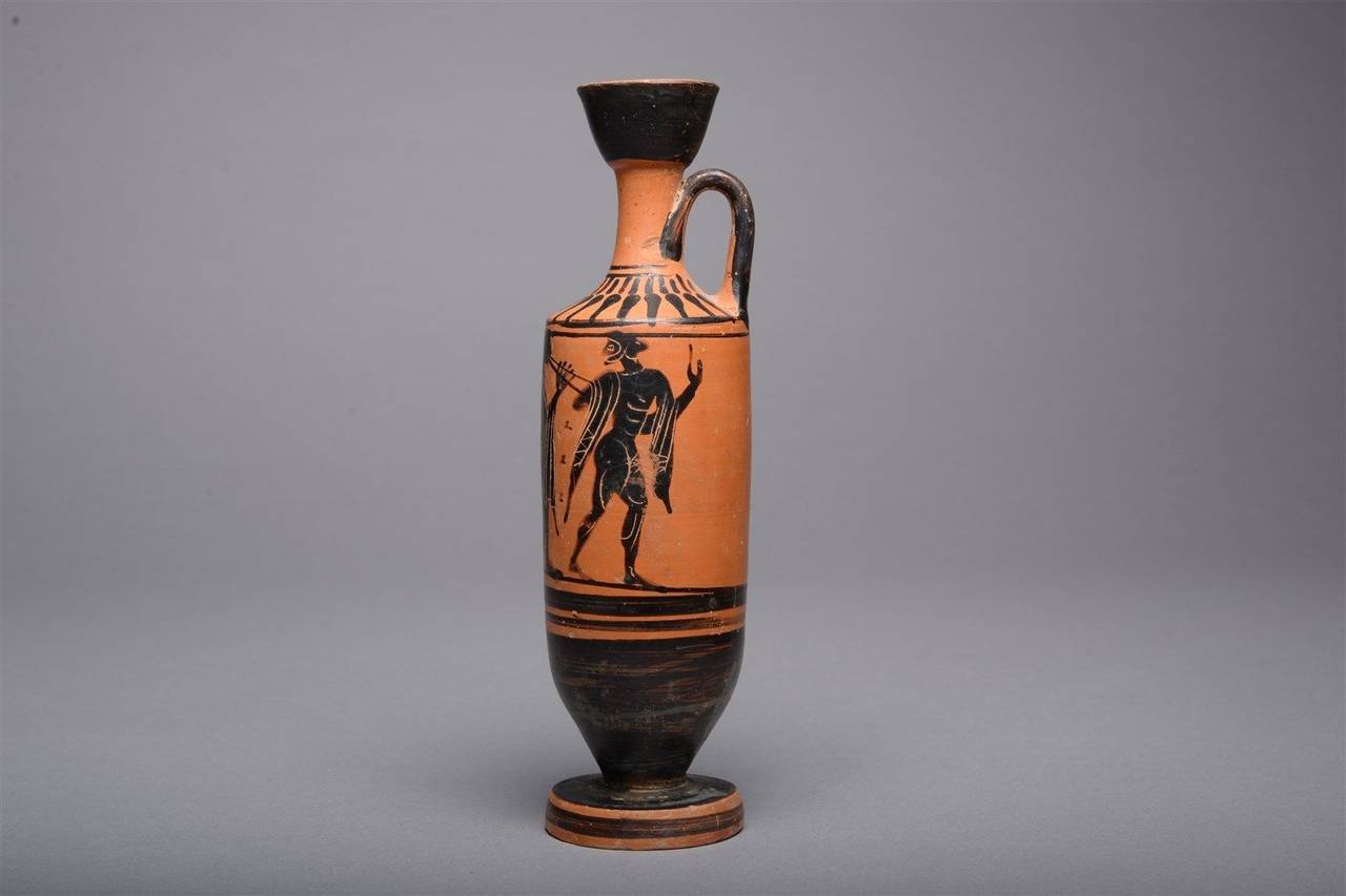 Classical Greek Ancient Greek Attic Black Figure Pottery Lekythos, 490 BC