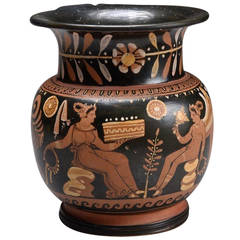 Ancient Greek Apulian Red-Figure Ceramic Olpe Wine Jug, 4th Century B.C.