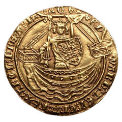 Antique Medieval English Gold Noble Coin of King Edward III, 1369 AD