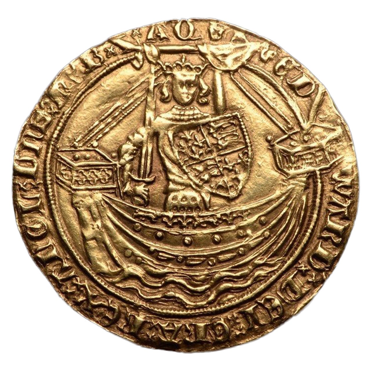 Medieval English Gold Noble Coin of King Edward III, 1369 AD