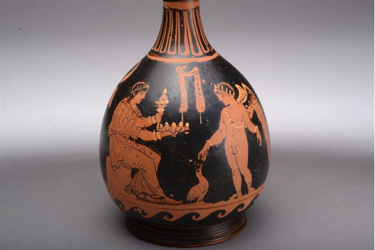 Italian Ancient Greek Apulian Red-Figure Ceramic Pottery Bottle, 4th Century B.C.