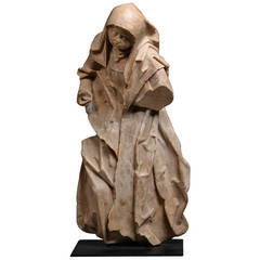 Antique Large Late Medieval Carved Alabaster Figure of a Franciscan Nun