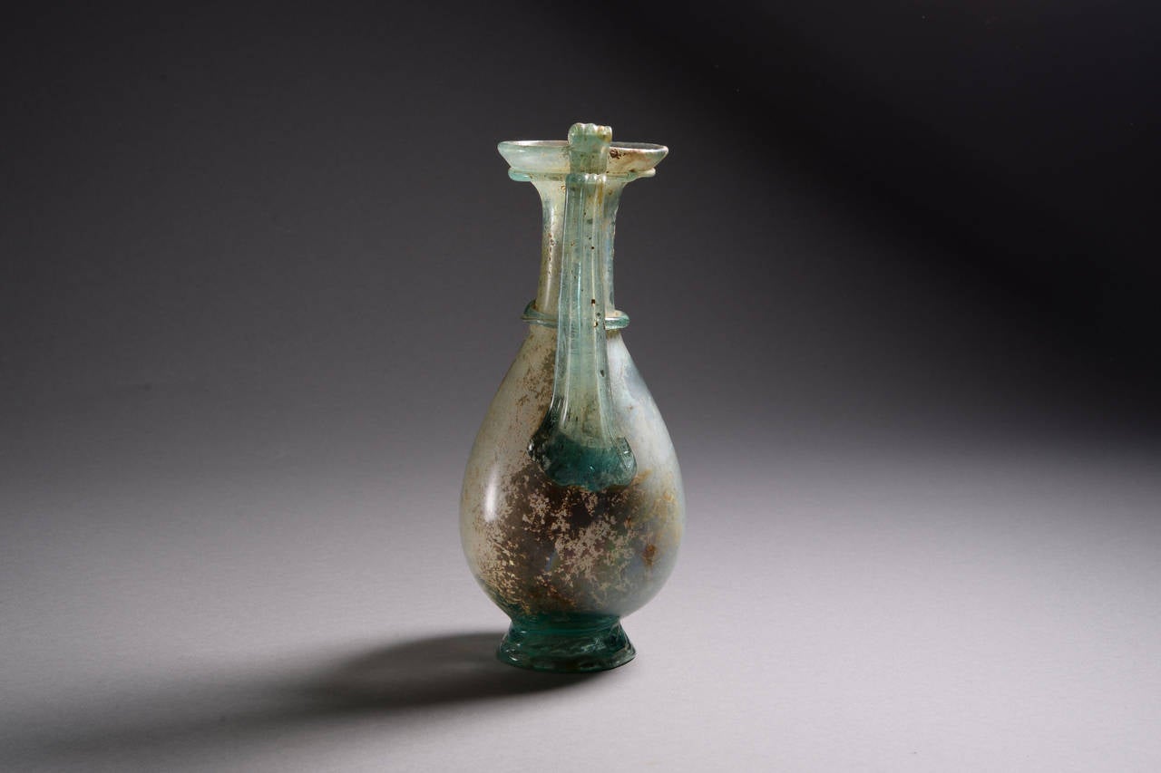 18th Century and Earlier Elegant Ancient Roman Green Glass Jug, 2nd Century AD