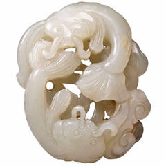 Antique Chinese Qing Dynasty Qianlong Jade Catfish Ruyi Carving