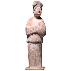 Ancient Chinese Tang Dynasty Pottery Sculpture of a Fat Court Lady