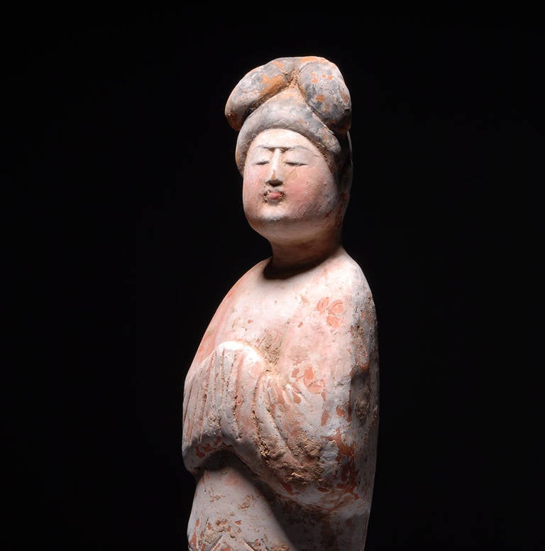 Folk Art Ancient Chinese Tang Dynasty Pottery Sculpture of a Fat Court Lady