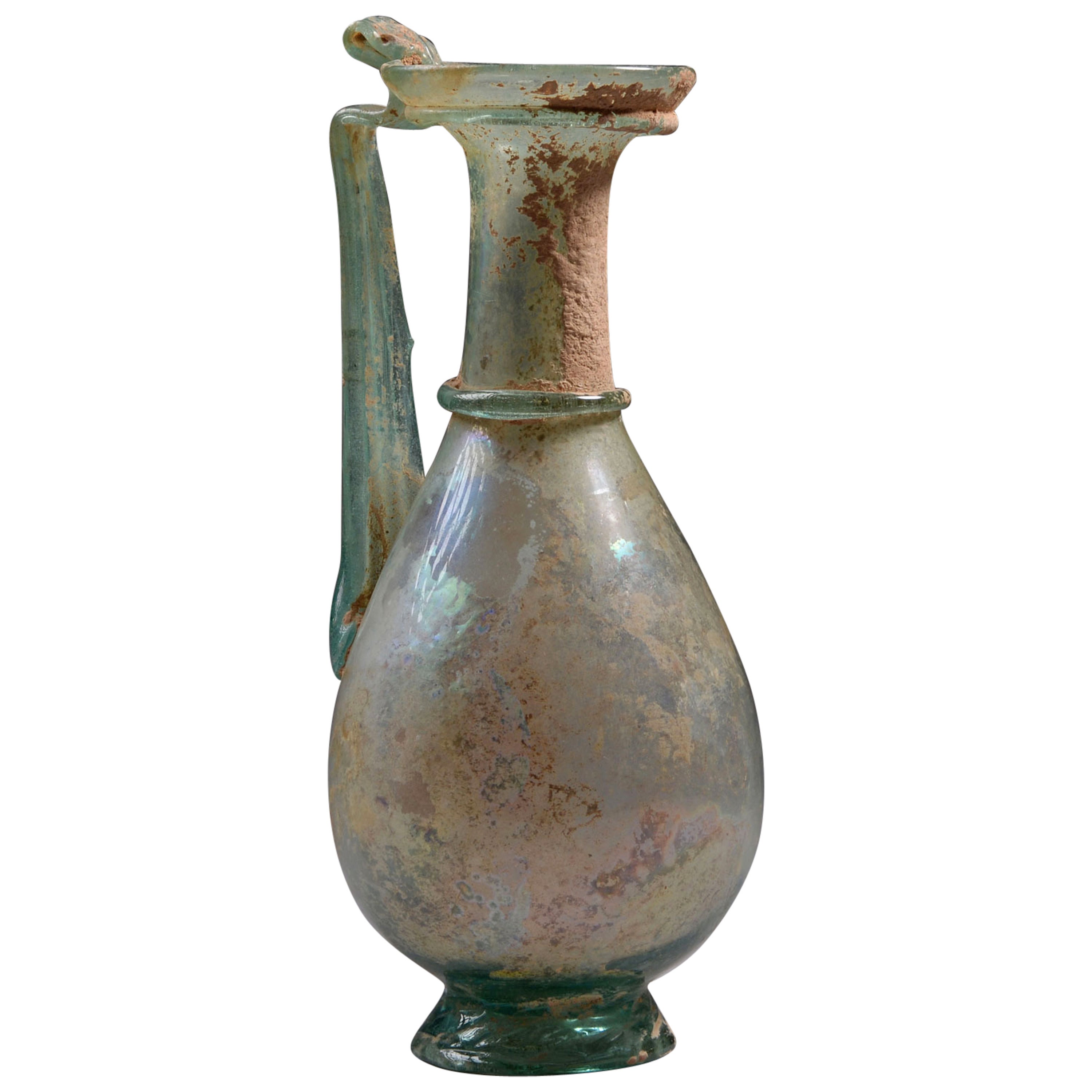 Elegant Ancient Roman Green Glass Jug, 2nd Century AD