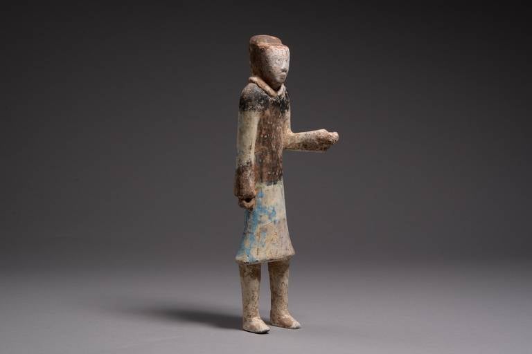 Ancient Chinese Han Dynasty Pottery Attendant Figure, 206 BC In Good Condition In London, GB