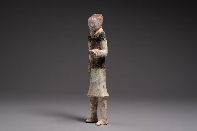 18th Century and Earlier Ancient Chinese Han Dynasty Pottery Attendant Figure, 206 BC
