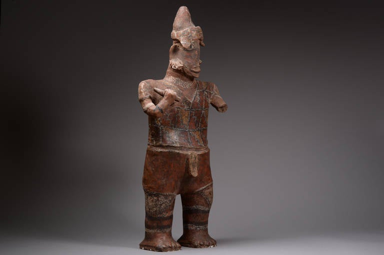 Mexican Ancient Pre-Columbian Nayarit Painted Pottery Warrior Figure, 100 BC