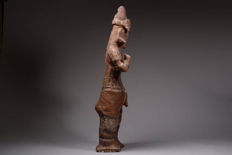 Ancient Pre-Columbian Nayarit Painted Pottery Warrior Figure, 100 BC In Good Condition In London, GB