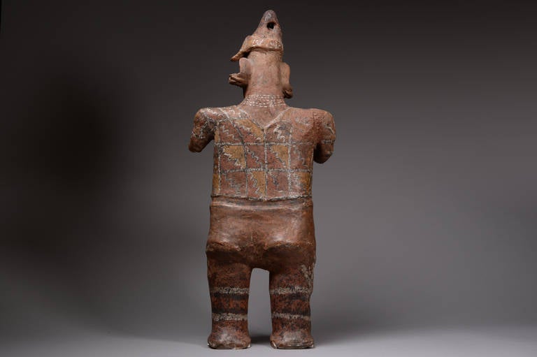 18th Century and Earlier Ancient Pre-Columbian Nayarit Painted Pottery Warrior Figure, 100 BC
