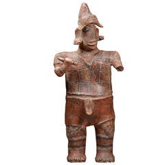 Antique Ancient Pre-Columbian Nayarit Painted Pottery Warrior Figure, 100 BC