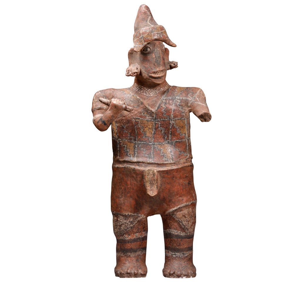 Ancient Pre-Columbian Nayarit Painted Pottery Warrior Figure, 100 BC