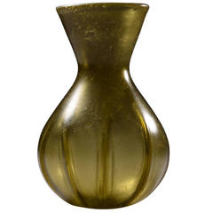 Ancient Roman Olive Green Ribbed Glass Flask, 300 AD