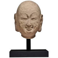 Ancient Chinese Tang Dynasty Sandstone Sculpture of a Lohan, 618 AD