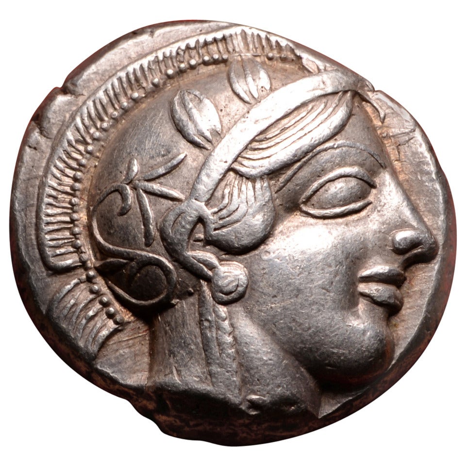 Superb Ancient Greek Silver Owl Tetradrachm Coin, Athens, 454 BC