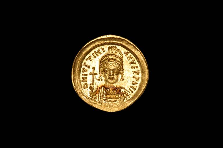 A superb, extremely lustrous and near fleur de coin Byzantine gold solidus, minted under Emperor Justinian I the Great, (Flavius Petrus Sabbatius Justinianus Augustus). Struck circa 547 AD at the Carthage mint. 

The obverse depicts the facing