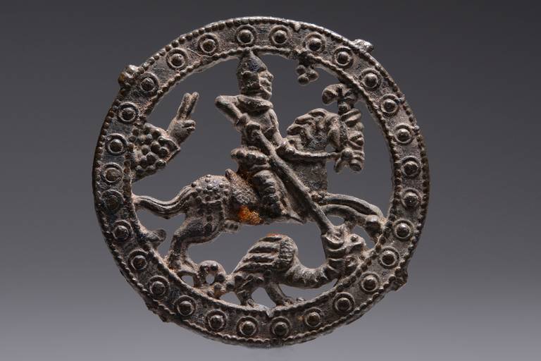 A rare and beautifully preserved English medieval pewter badge, depicting St. George slaying the dragon and dating to circa 1400 - 1550 AD.

Sometimes it is the smallest artifacts that leave the strongest impression. There can be few objects that