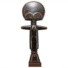 Figure de poupée de fertilité Aku'aba en bois sculpté d'Afrique de l'Ouest tribale Asante