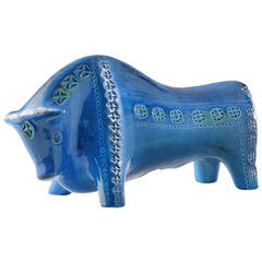 Vintage Rimini Blu Bull Figurine by Aldo Londi for Bitossi