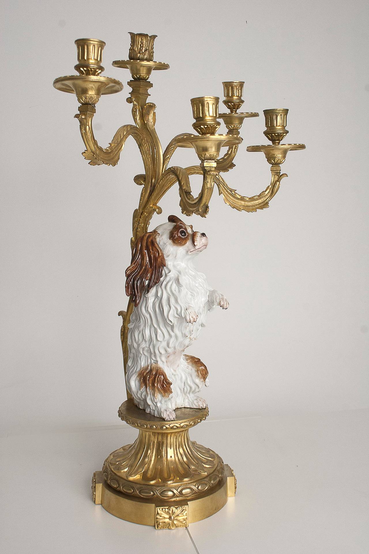 Pair of Candelabra with King Charles Porcelain, France H.Picard, 19th Century In Excellent Condition For Sale In Paris, FR
