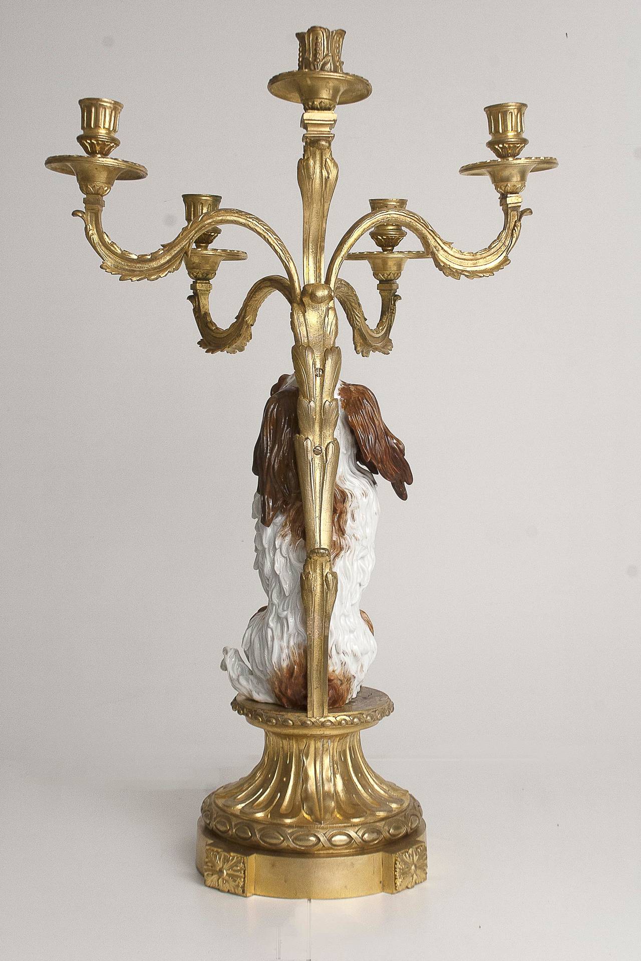 Late 19th Century Pair of Candelabra with King Charles Porcelain, France H.Picard, 19th Century For Sale