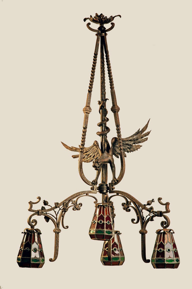 Maroello and Guaita, Chandelier with a Fantastic Dragon For Sale at 1stDibs