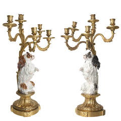 Pair of Candelabra with King Charles Porcelain, France H.Picard, 19th Century