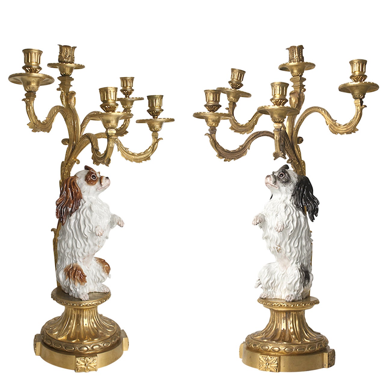 Pair of Candelabra with King Charles Porcelain, France H.Picard, 19th Century For Sale