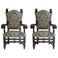 Pair of Armchairs of Spanish Baroque Revival Style, 19th Century