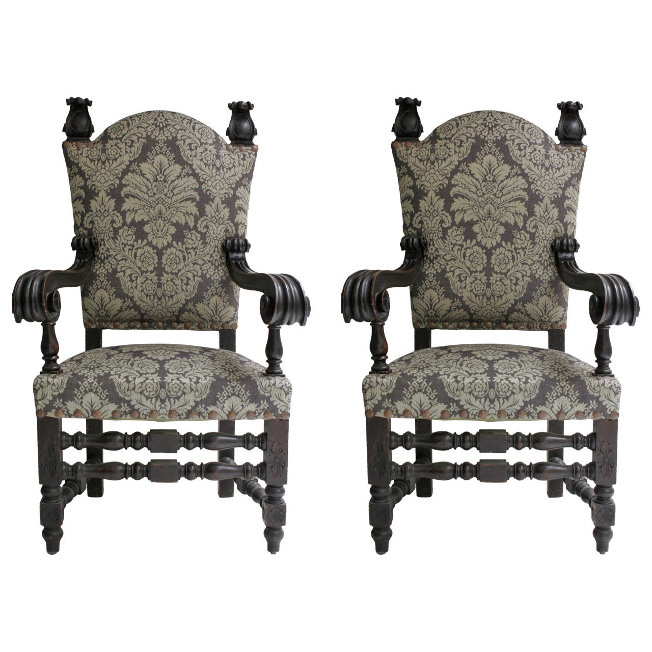 Pair of Armchairs of Spanish Baroque Revival Style, 19th Century For Sale
