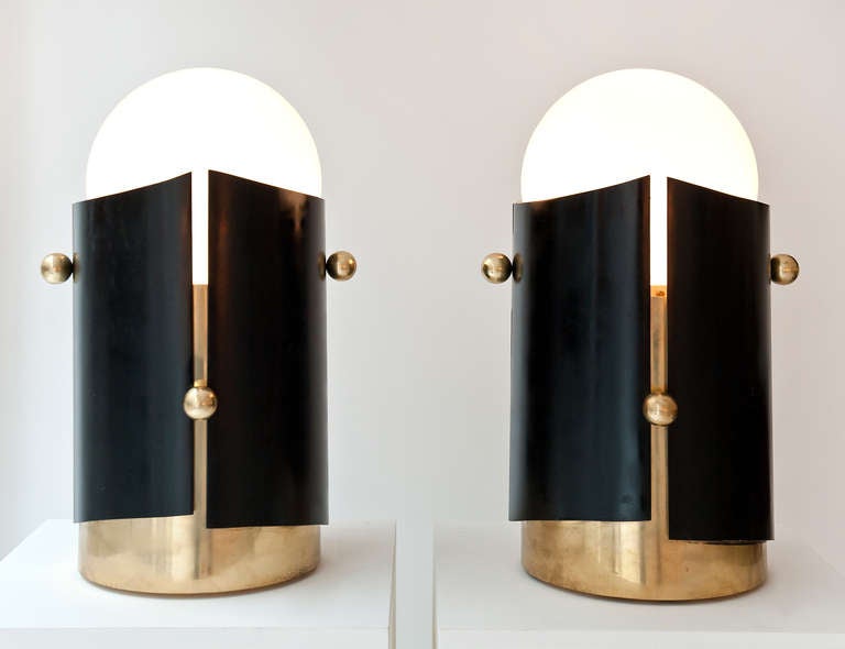 Pair of Czech Lamps in brass and painted metal
