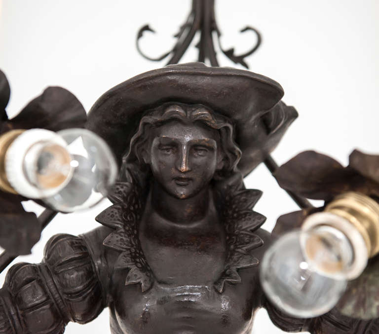 Patinated Ceiling Light Featuring a Mermaid For Sale